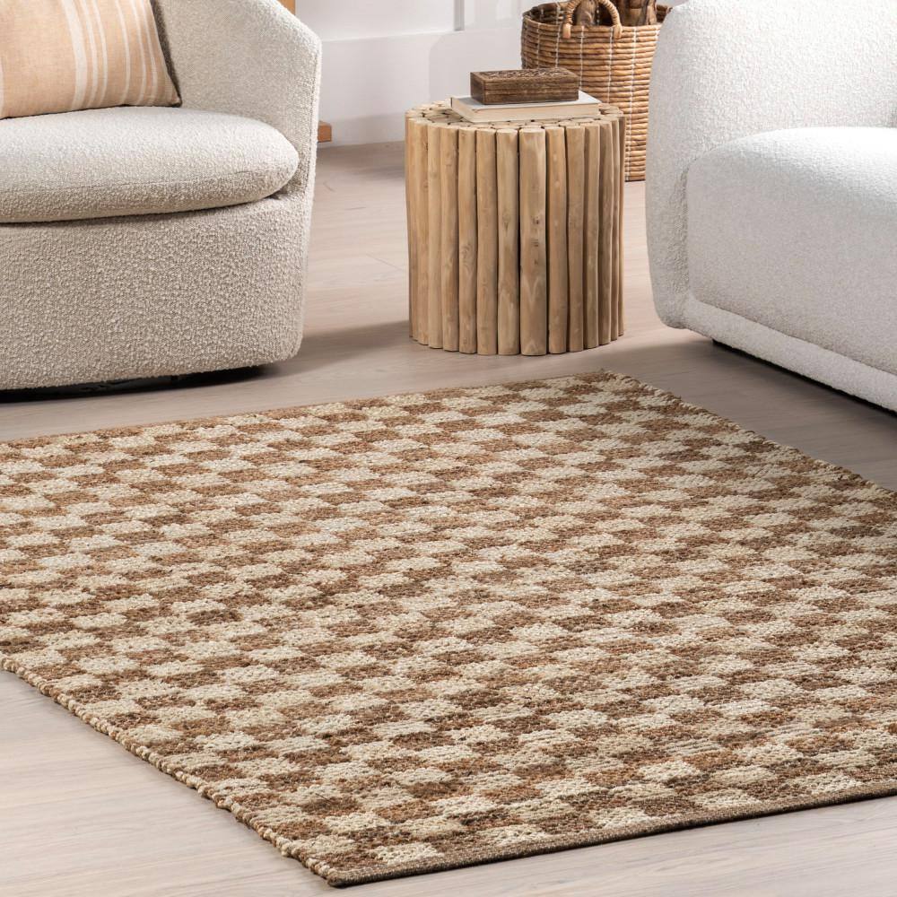 Natural Checkered Flat Woven Jute 4' x 6' Area Rug