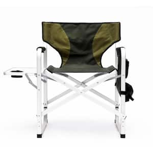 Green Oversized Aluminum Folding Outdoor Lawn Chair with Side Table and Storage Pockets for Camping, Picnics, Indoor