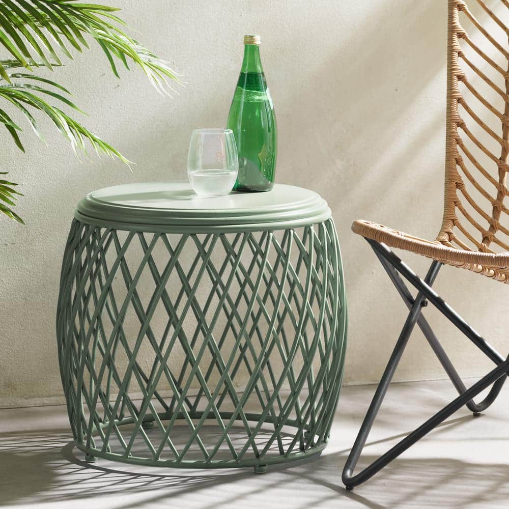 Matte Green 19 Inch Lattice Iron Outdoor Side Table