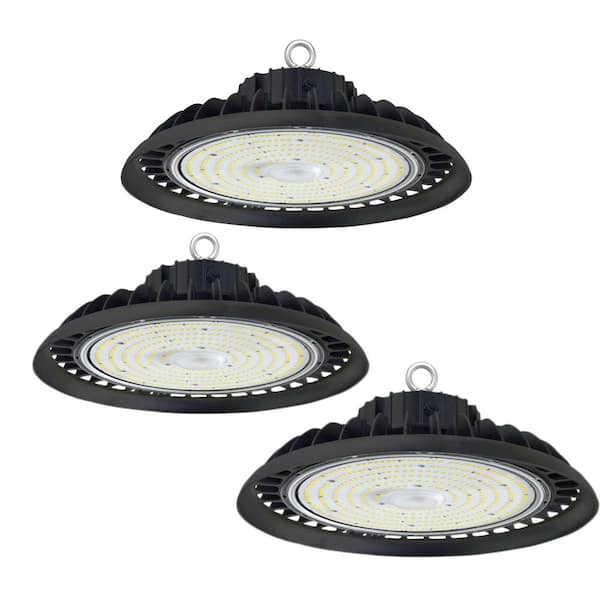 Honbei 11 in. 450-Watt Equivalent Integrated LED 0-10V Dimmable Black UFO High Bay Light 5000K for Workshop, ETL Listed 3 Pack
