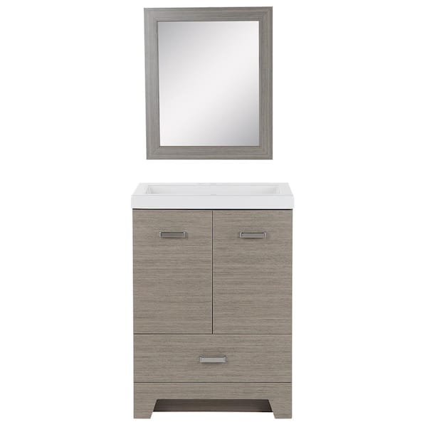 Glacier Bay Beckwood 24.5 in. W Bath Vanity in Haze with Cultured Marble Vanity Top in White with White Sink and Mirror
