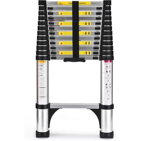 12.5 ft. Aluminum Telescoping Attic Ladder 330 lb. Load Capacity with 2 Triangle Stabilizers for RV or Outdoor Work