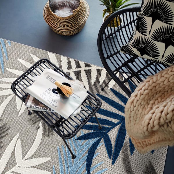 World Rug Gallery Evora Palm Frond Blue 12 ft. x 15 ft. Indoor