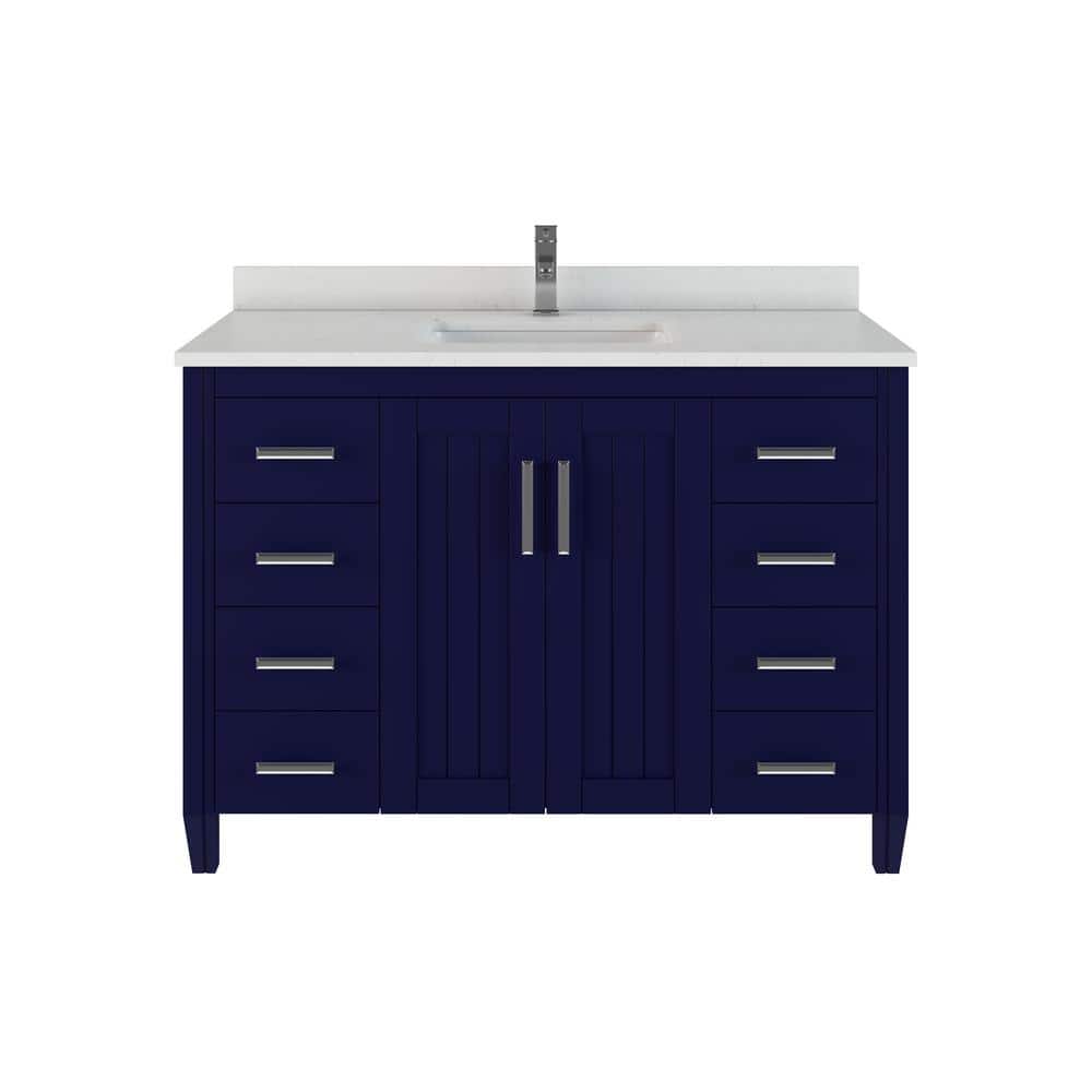 Jake 48 in. W x 22 in. D Bath Vanity in Blue ENGRD Stone Vanity Top in Whit