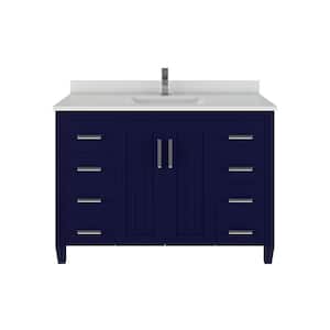 Jake 48 in. W x 22 in. D Bath Vanity in Blue ENGRD Stone Vanity Top in White with White Basin Power Bar and Organizer