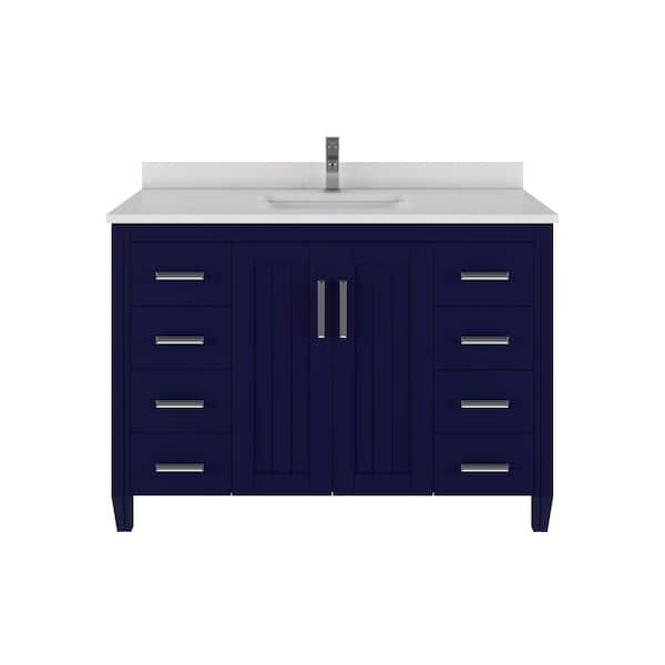 ART BATHE Jake 48 in. W x 22 in. D Bath Vanity in Blue ENGRD Stone Vanity Top in White with White Basin Power Bar and Organizer