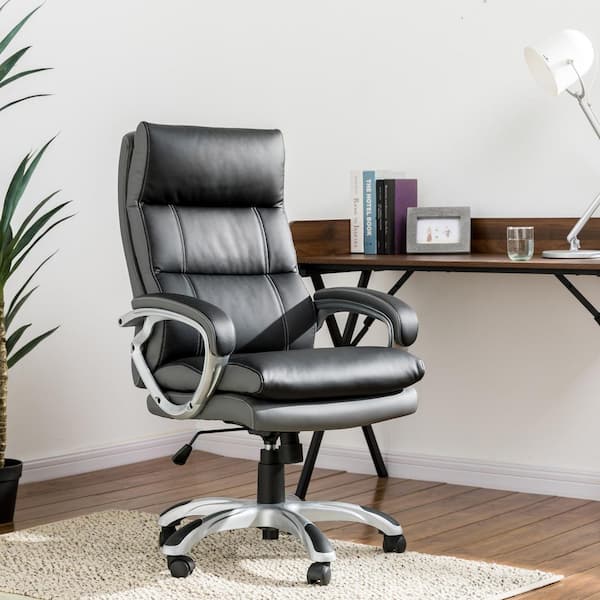 Lucklife Black PU Leather Office Chair with Footrest Big and Tall