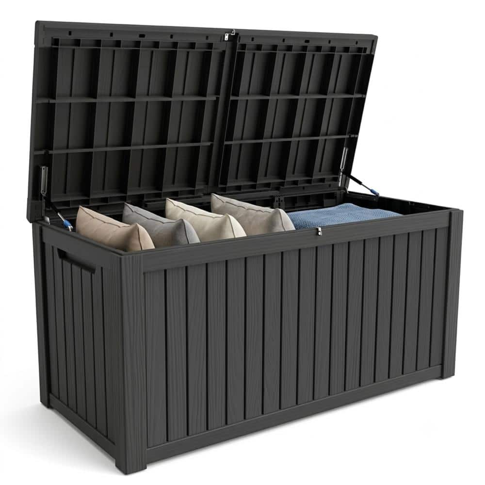 200 Gal. Resin Outdoor Deck Box, Weather-Resistant Large Storage Chest with 1000 lbs Capacity for Patio - Black