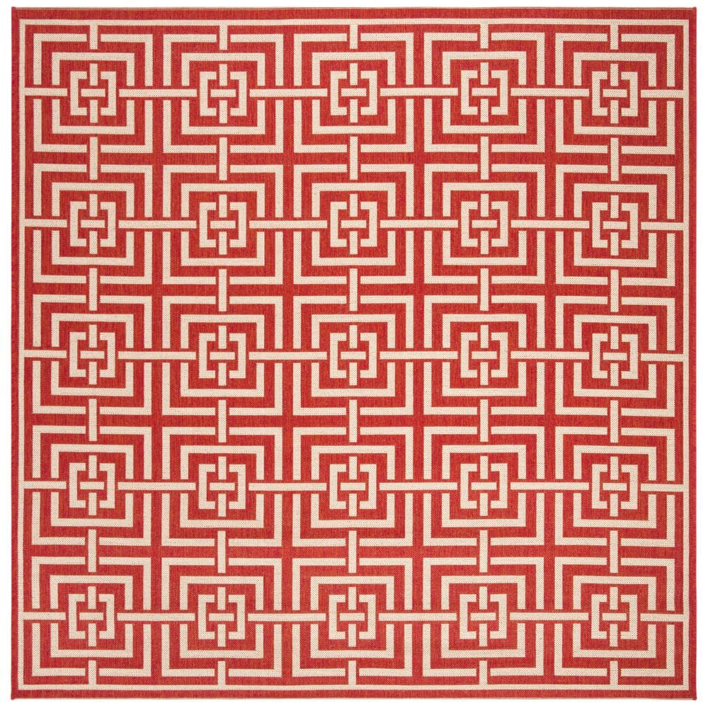 Red and Creme Geometric Square Synthetic Area Rug