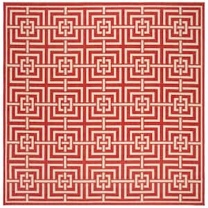 Beach House Red/Creme 7 ft. x 7 ft. Square Geometric Fretwork Indoor/Outdoor Area Rug