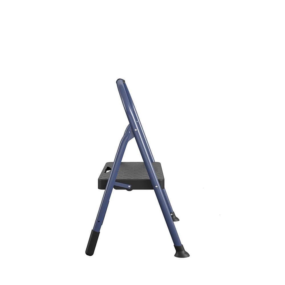 Navy Foldable Steel 1-Step Step Stool with Slip-Resistant Steps