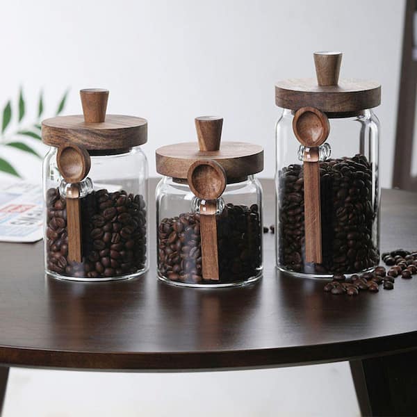 3-Piece Glass Coffee Jars with Spoons-Multi Purpose Storage Jars for Candy Biscuit Tea Seasoning