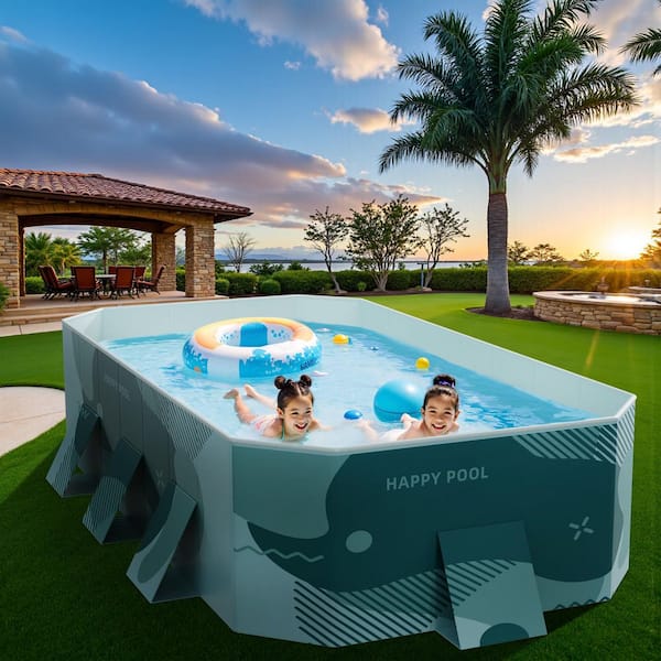 Foldable 112 in. x 66 in. Rectangular 20 in. Deep Frame Pool, Portable Outdoor Family Pool, Green