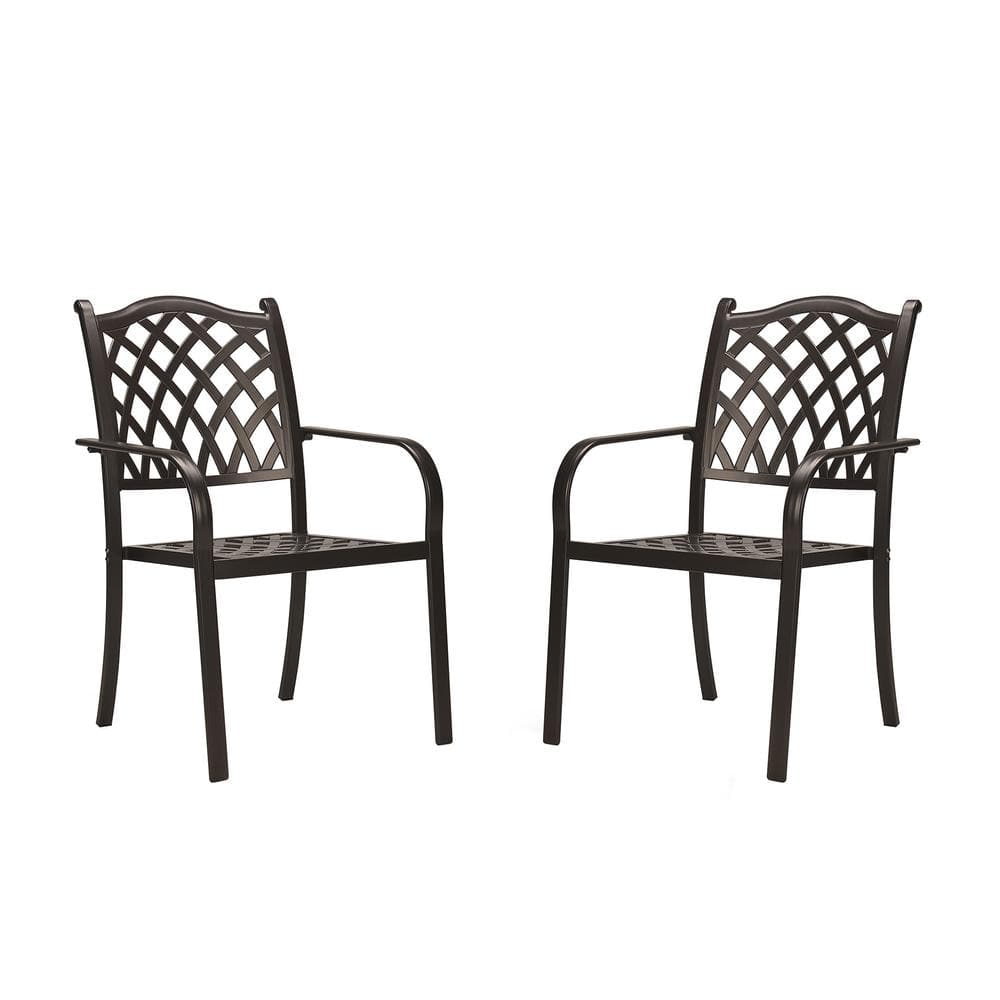 Aluminum Stackable Outdoor Dining Chair in Dark Brown Set of 2