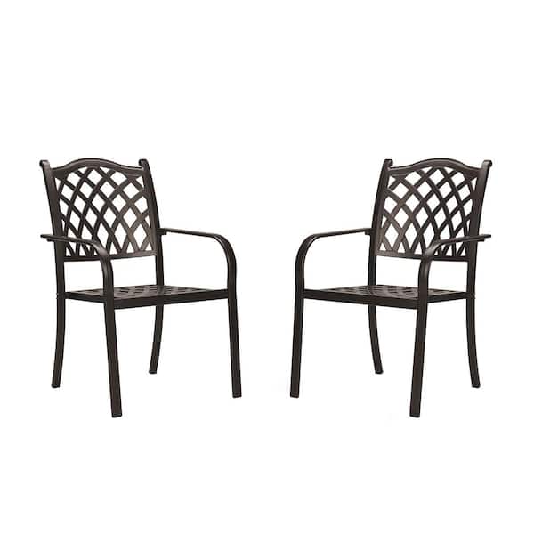Unbranded Aluminum Stackable Outdoor Dining Chair in Dark Brown Set of 2