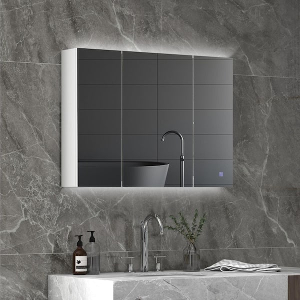 36 in. W x 26 in. H White Rectangular LED Light Medicine Cabinet with Mirror, Adjustable Shelf