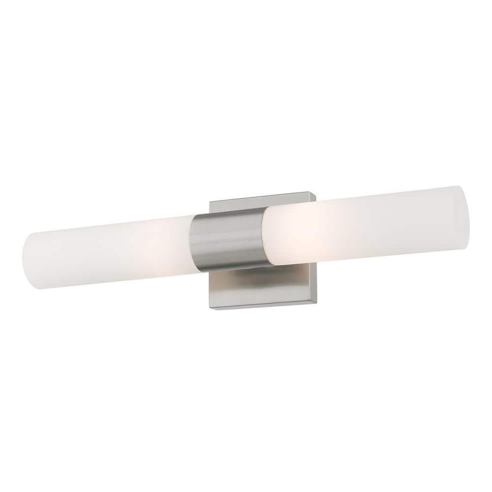 Aero Brushed Nickel 2-Light Outdoor Vanity with Etched Opal Glass