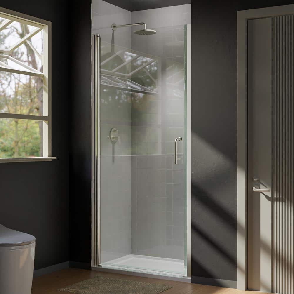 34 in. W x 72 in. H Pivot Semi-Frameless Shower Door in Brushed Nickel with