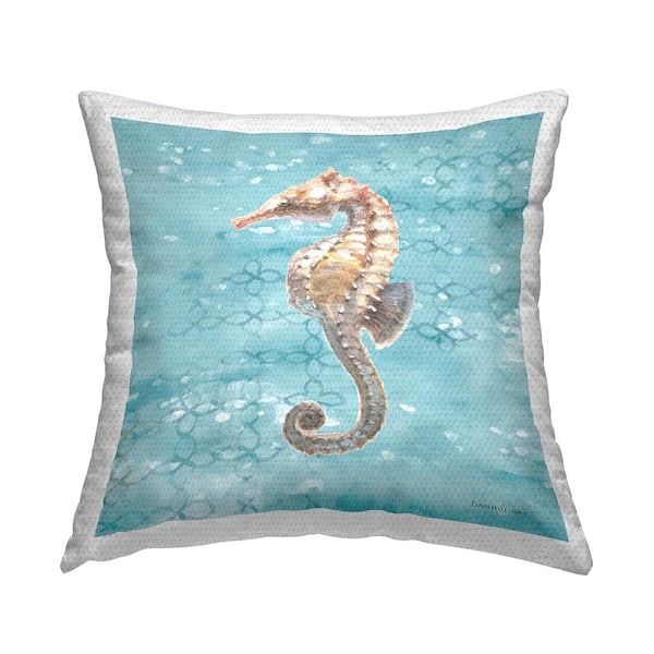 Stupell Industries Aquatic Seahorse Blue Pattern Blue Square Outdoor Throw Pillow