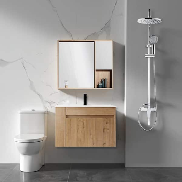 Pvillez 30 inch Bathroom Vanity with Sink Combo, Wall Mounted Bathroom  Vanity Set with White Glossy Ceramic Basin & Adjust Open Shelf, Modern  Floating