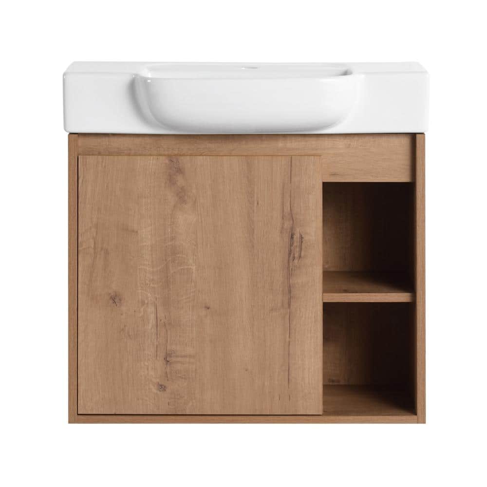 24 in. Wall-Mounted Imitative Oak Bath Vanity with White Ceramic Top Unassembled price history on PriceWatchPro