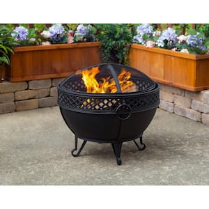 Gable 28 in. W x 25.5 in. H Round Steel Wood Burning Black Fire Pit with Poker
