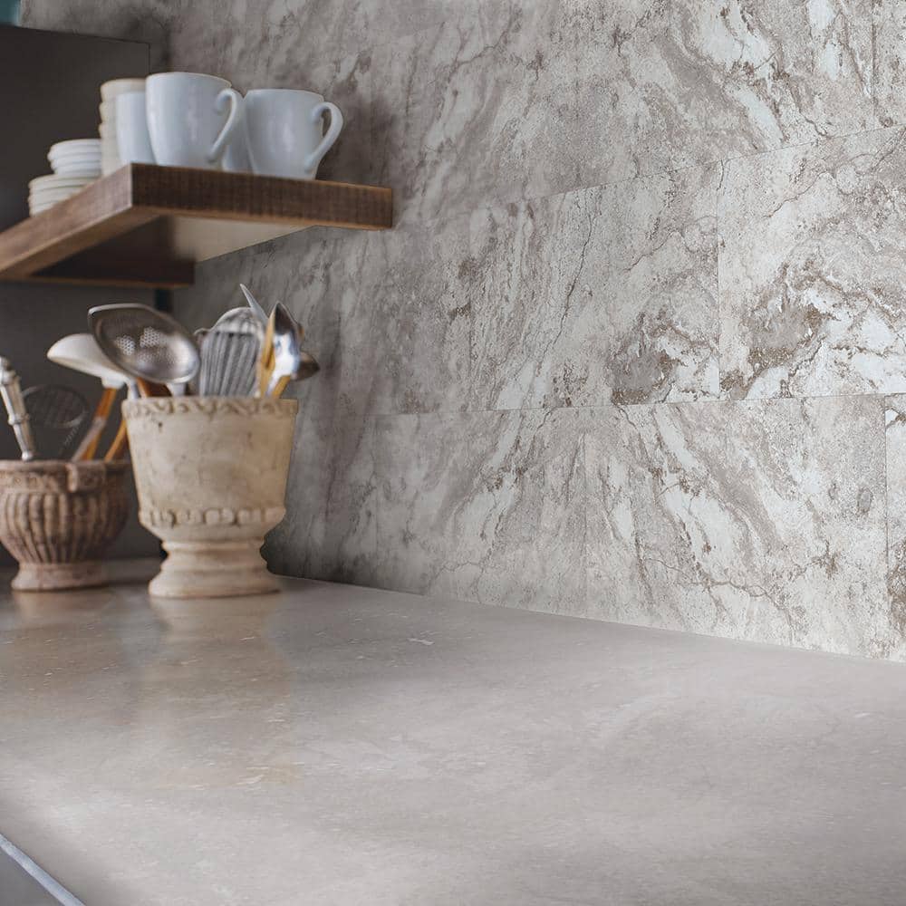Universal White and Gray Stone Look Peel and Stick Vinyl Tile