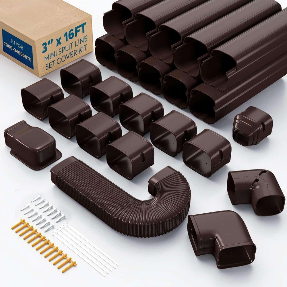 3 in. x 16 ft. Mini Split Line Set Cover, Flexible PP Duct Cover Kit, Decorative Line Hide for AC, HVAC, Brown price history on PriceWatchPro