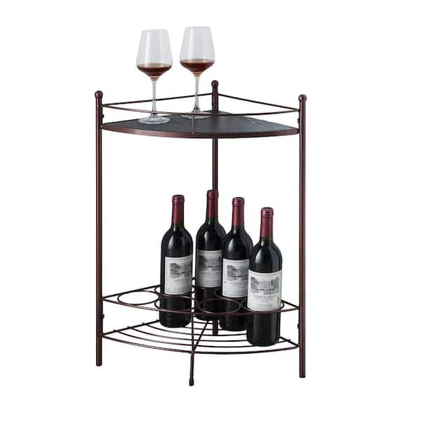 SignatureHome Dover Bronze Finish Table Height 25 in. Metal Wine Rack With 2 Shelves. Dimensions (19Lx13Wx25H)