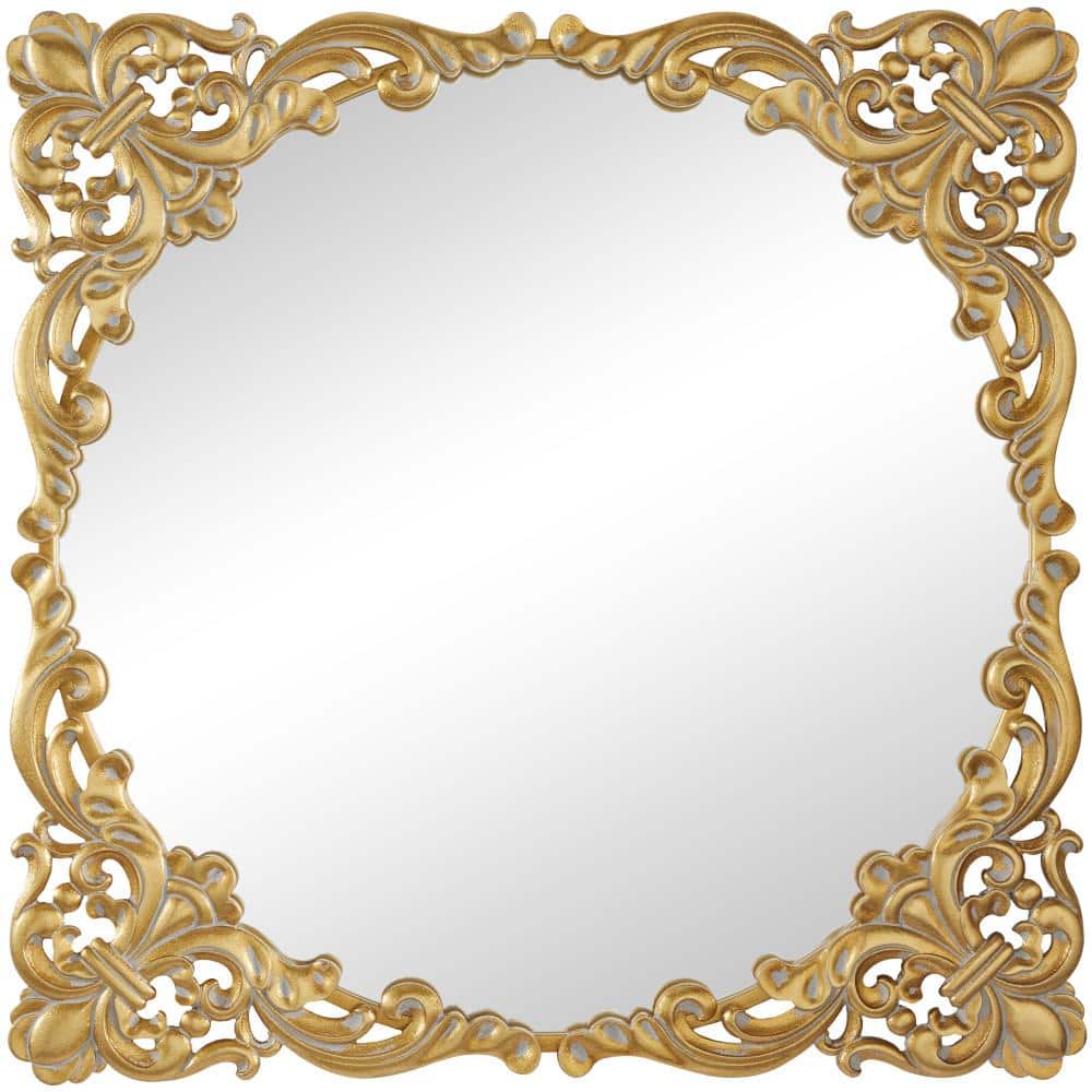 Litton Lane 30 in. x 30 in. Carved Acanthus Square Framed Gold Floral