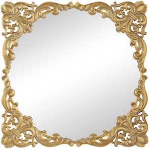 30 in. x 30 in. Carved Acanthus Square Framed Gold Floral Wall Mirror with Distressed Details