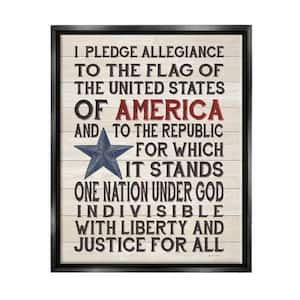 Pledge of Allegiance Stars and Stripes Wood Look Sign by Jo Moulton Floater Frame Country Wall Art Print 21 in. x 17 in.