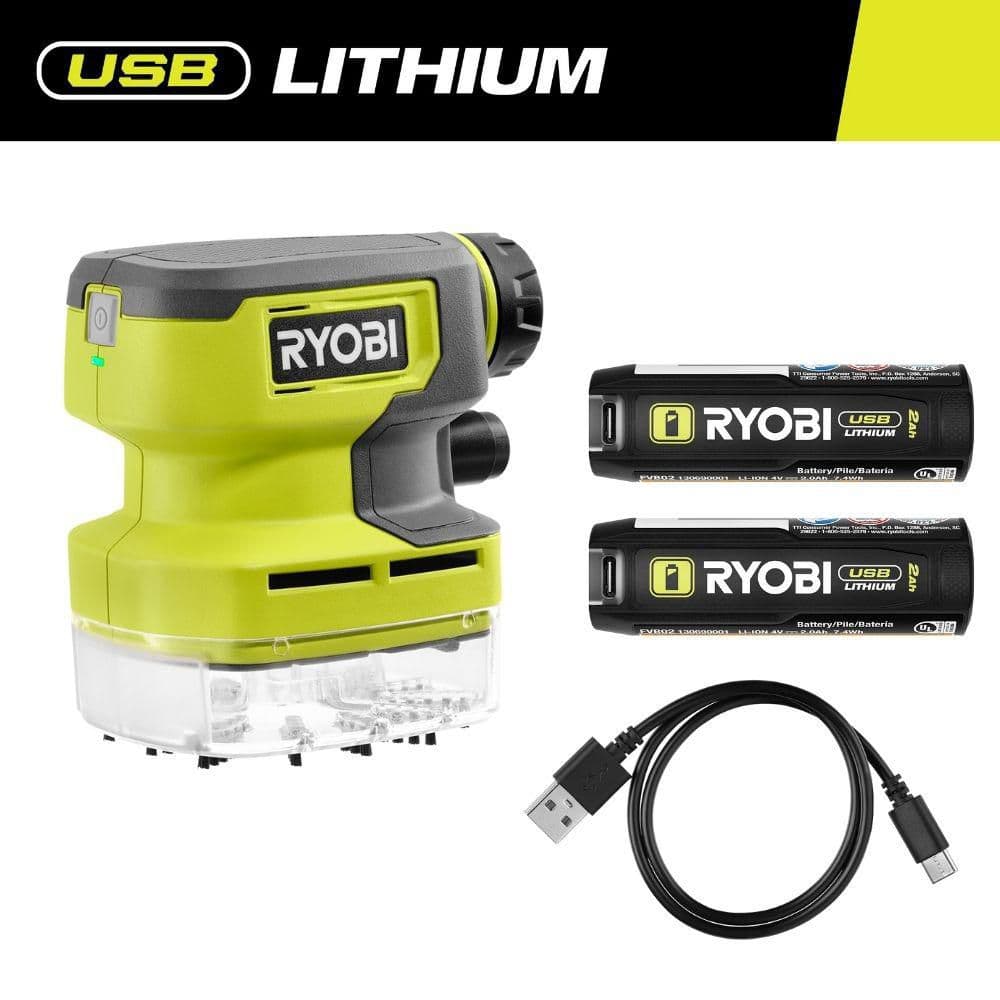 RYOBI USB Lithium Desktop Vacuum Kit with 2.0 Ah Battery, Charging Cable, and USB Lithium 2.0 Ah Battery