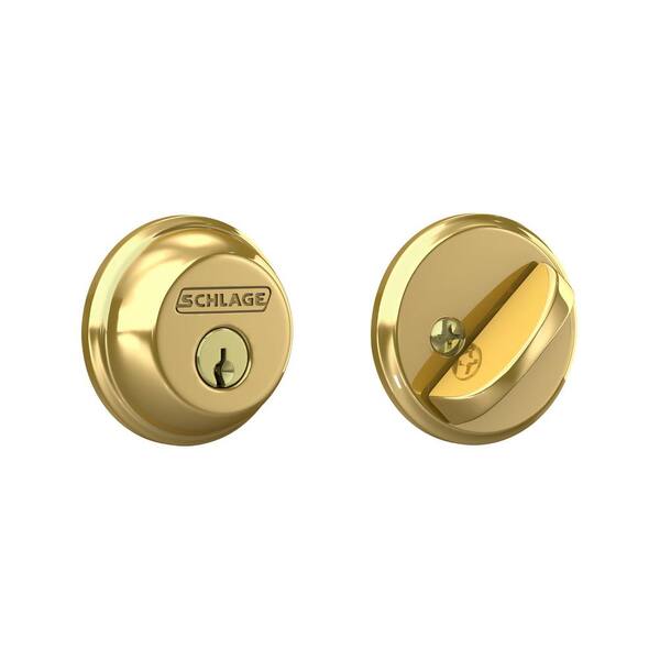 Schlage B60 Series Bright Brass Single Cylinder Deadbolt Certified Highest for Security and Durability