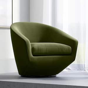 Elowen Olive Velvet Fabric Swivel Arm Chair with Metal Base Accent Chair Fully Assembled for Living Room