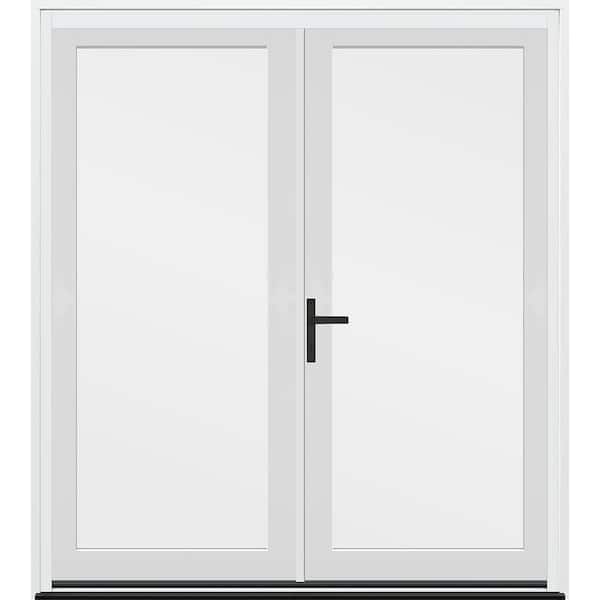 60 in. x 80 in. Right-Hand/Inswing Primed Fiberglass French Patio Door with Low-E Glass and Black Handle