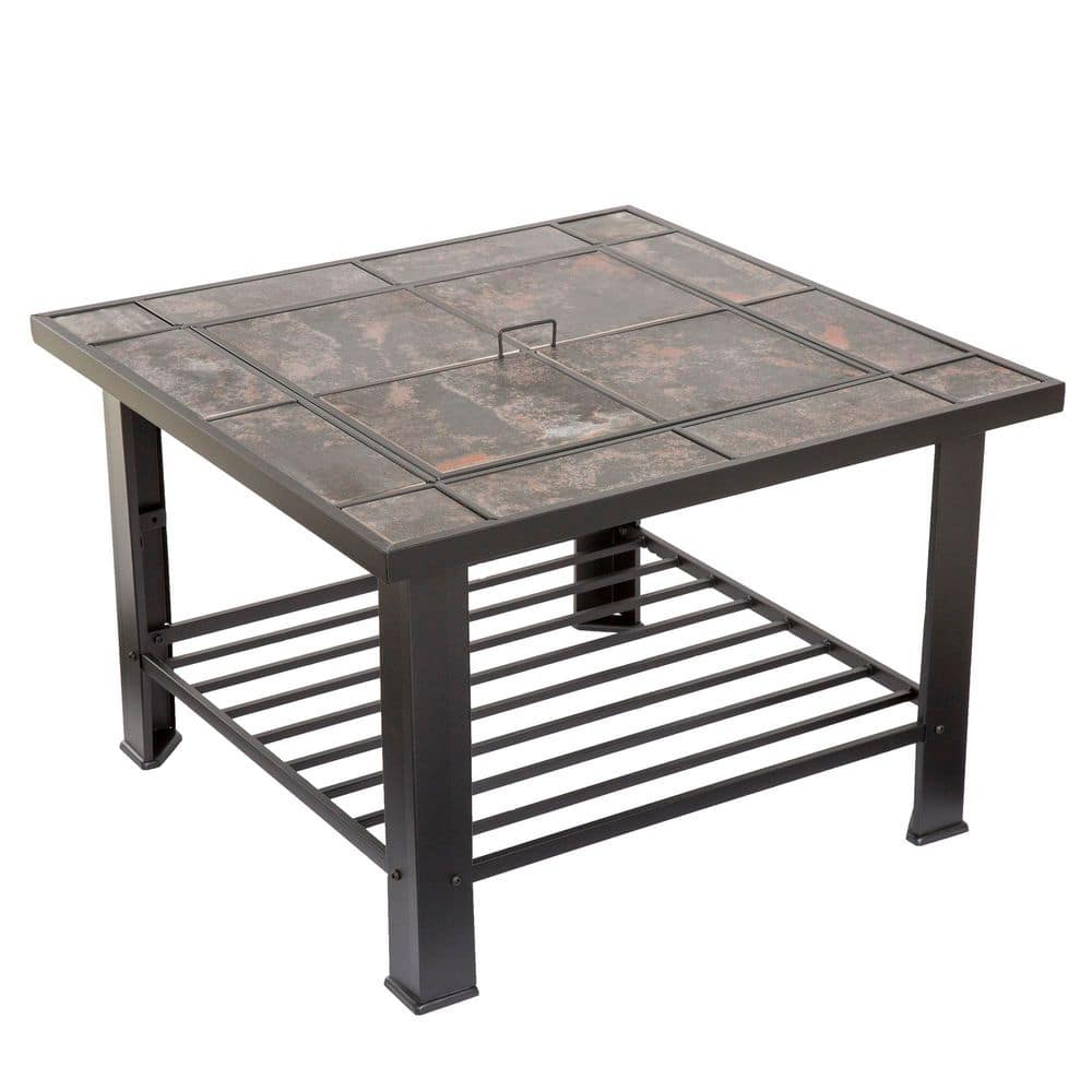 32-Inch Black and Orange Wood Fire Pit Table