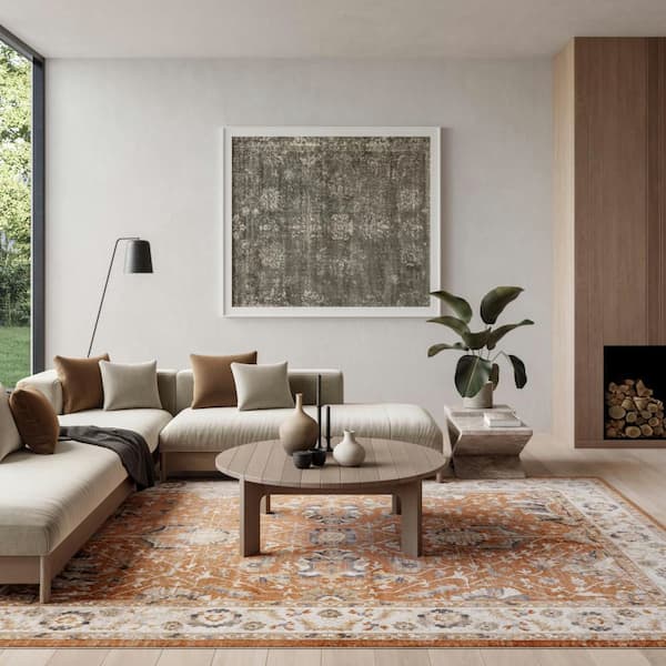 Astra Machine Washable Rust Ivory 8 ft. x 10 ft. Medallion Traditional Area Rug