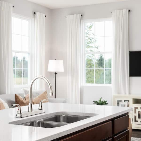 Double Handle Gooseneck Deck Mount Standard Kitchen Faucet in Chrome
