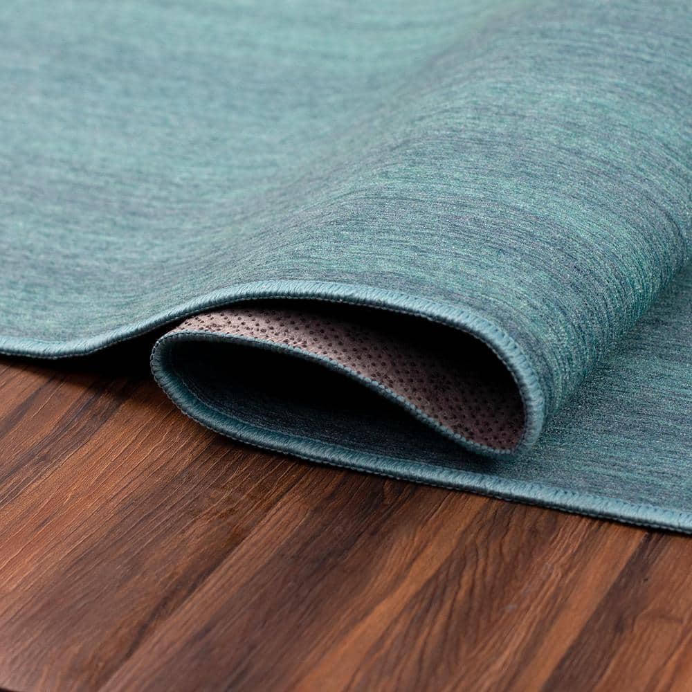 Solid Blue Flatweave Synthetic 3' x 5' Washable Rug