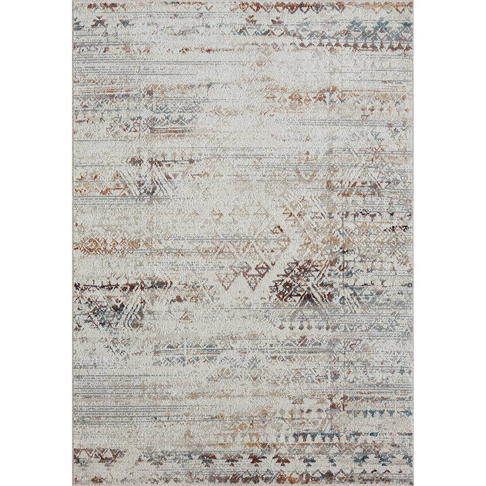 LR Home Lara Ivory/Gray 5 ft. x 7 ft. Contemporary Distressed Medallion