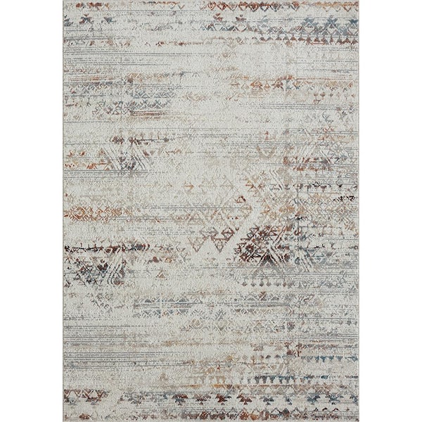 Lara Ivory/Gray 8 ft. x 10 ft. Contemporary Distressed Medallion Machine-Washable Area Rug