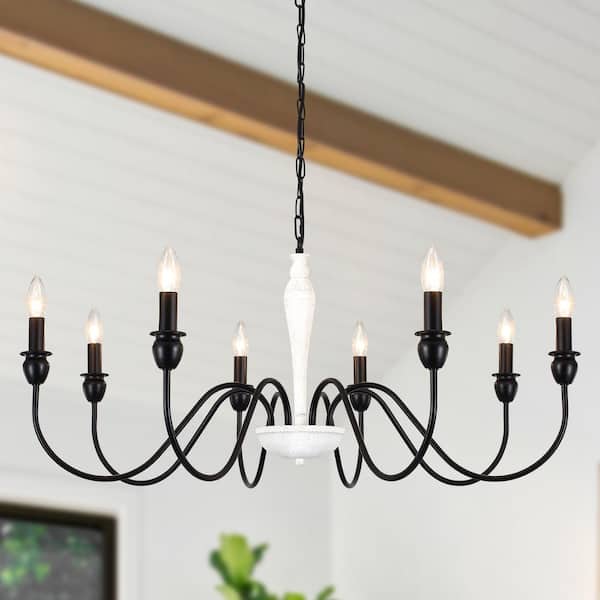 LWYTJO Marypaz 8-Light White/Black Dimmable Classic Traditional Farmhouse Chandelier for Kitchen Island with no Bulbs Included