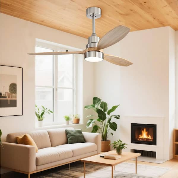 Selen 52 in. Nickel Oak Downrod Standard Ceiling Fan with Integrated LED with Remote Included 3-Blade Reversible