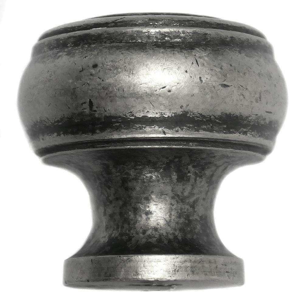 Distressed Pewter Round Mushroom Cabinet Knob with Mounting Hardware