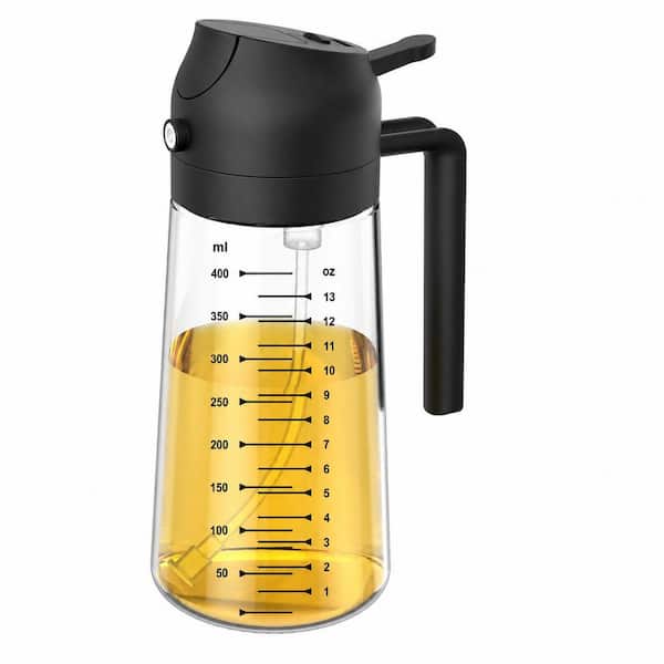 16 oz Glass Olive Oil Sprayer, 2 in 1 Dispenser Bottle with Spray and Pour for Cooking, Salad, and BBQ, Black