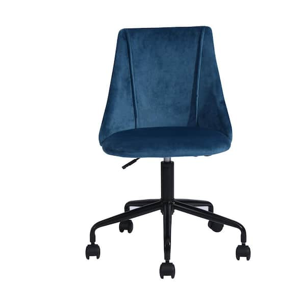 LUCKY ONE Cozy Blue Velvet Swivel Shell Office Chair Height