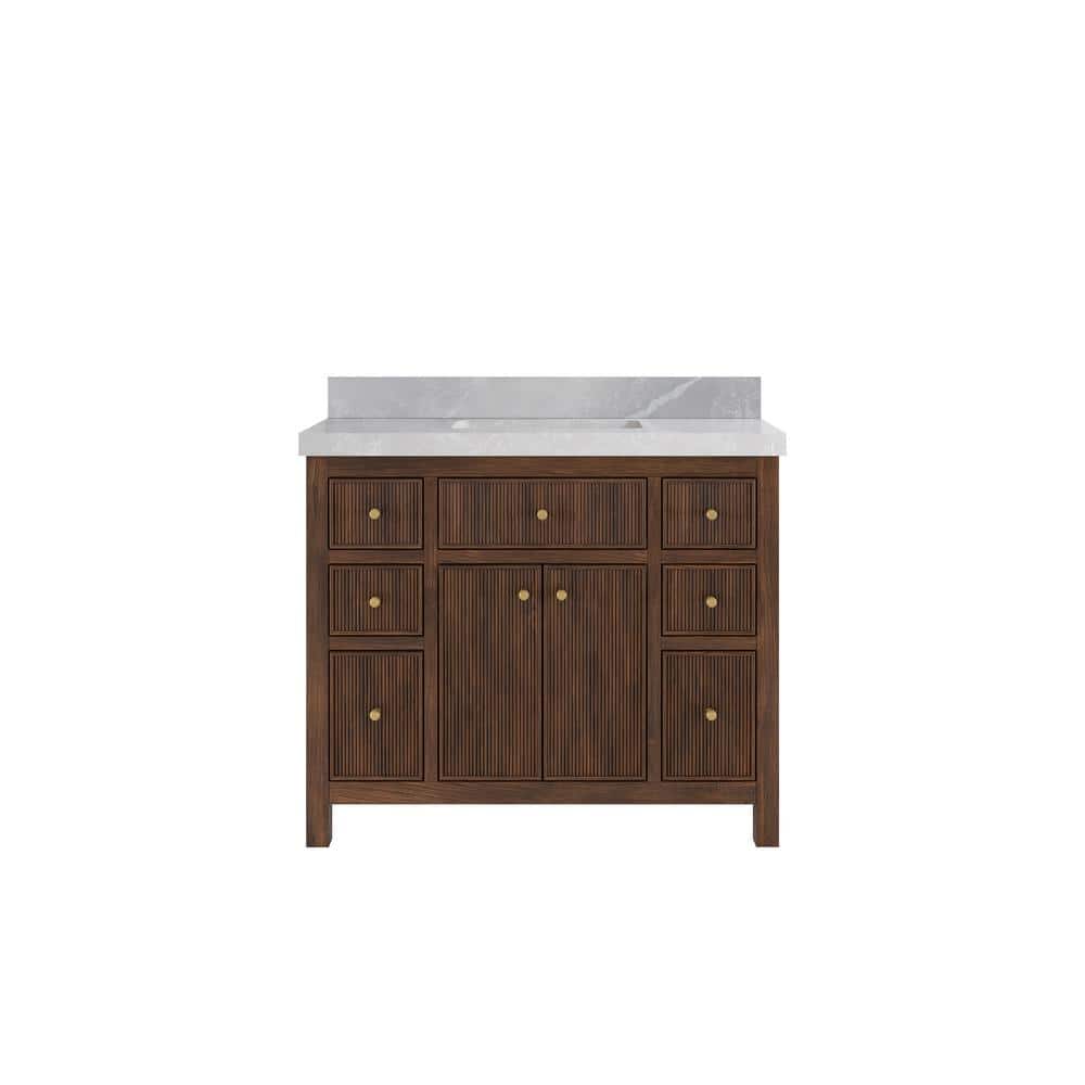 Sonoma Teak 42 in. Single Sink Freestanding Dark Walnut Bath Vanity with Pearl Gray Quartz Top Unassembled price history on PriceWatchPro