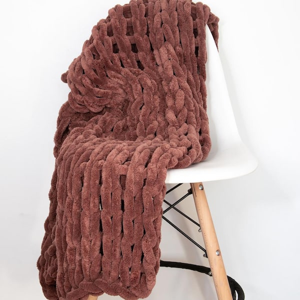 Rust Chenille Chunky Knit Throw