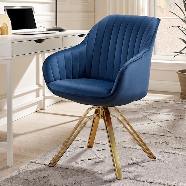 Art Leon Arthur Mid-Century Mazarine Fabric Swivel Accent Arm Chair with Metal Legs